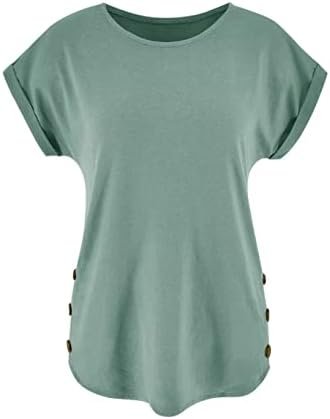 Women's Short Sleeve Tops Crew Neck Side Button Shirts Casual Loose Fit T-Shirt